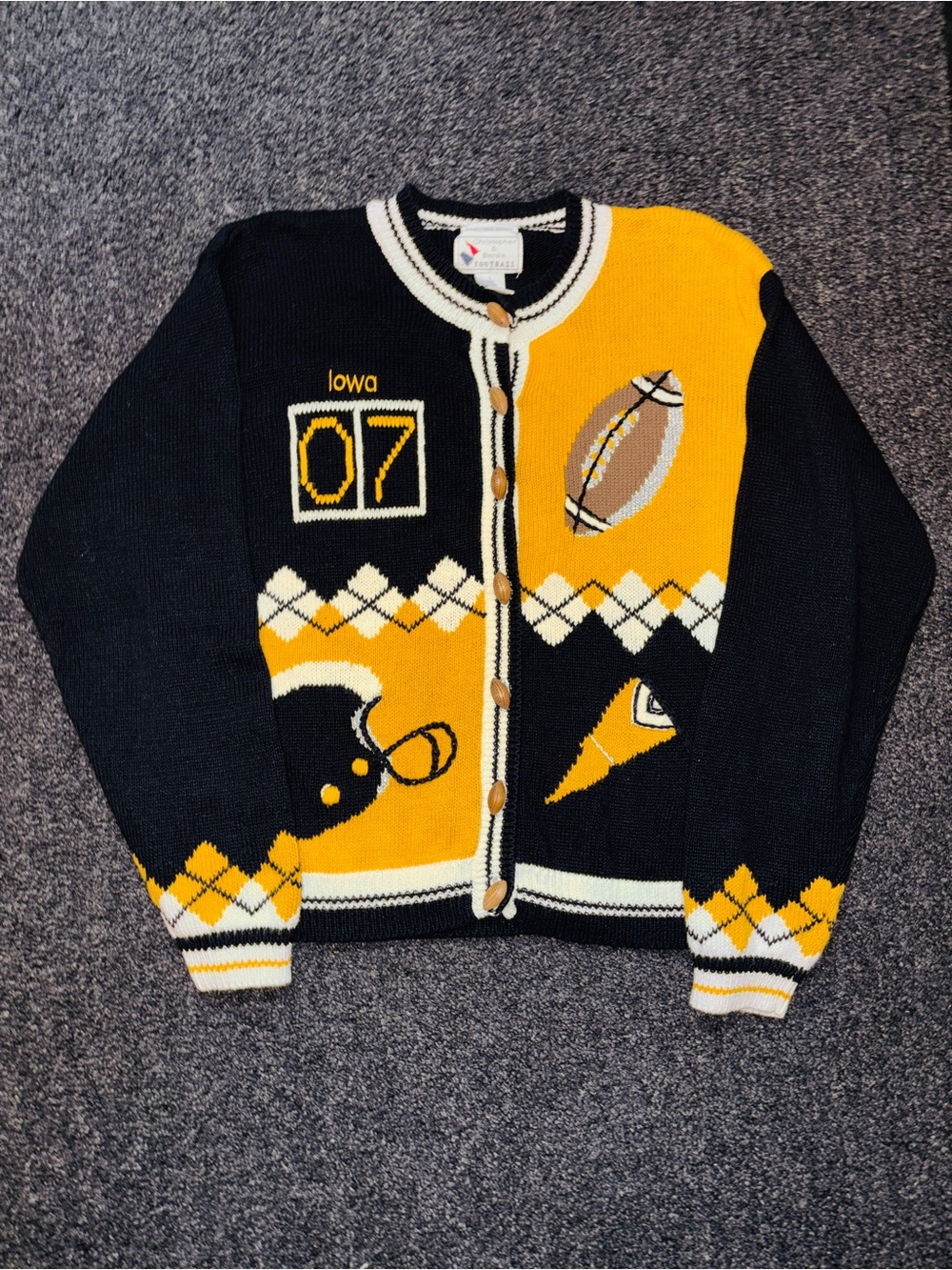Vtg Iowa Hawkeyes Christopher & Banks Football Knit Cardigan Sweater Sz L Rare